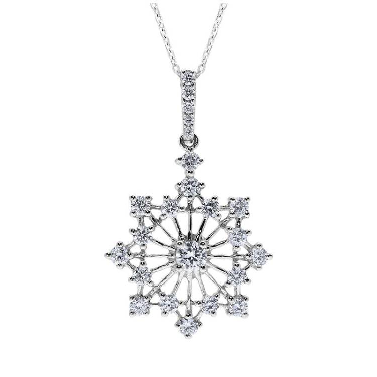 18ct White Gold 0.43ct Diamond Snowflake Necklace - Option1 Value White Gold