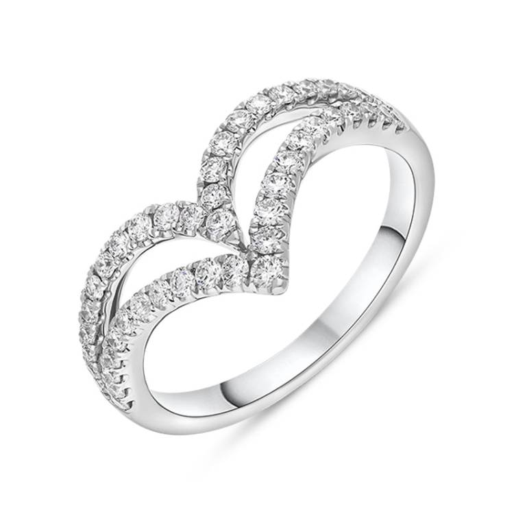 18ct White Gold 0.46ct Diamond Double Wishbone Ring - M