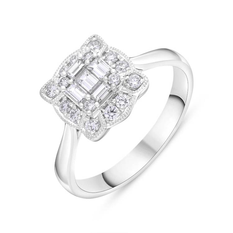 18ct White Gold 0.46ct Diamond Mixed Cut Vintage Style Cluster Ring