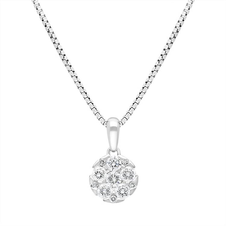 18ct White Gold 0.46ct Diamond Round Cluster Pendant - White Gold