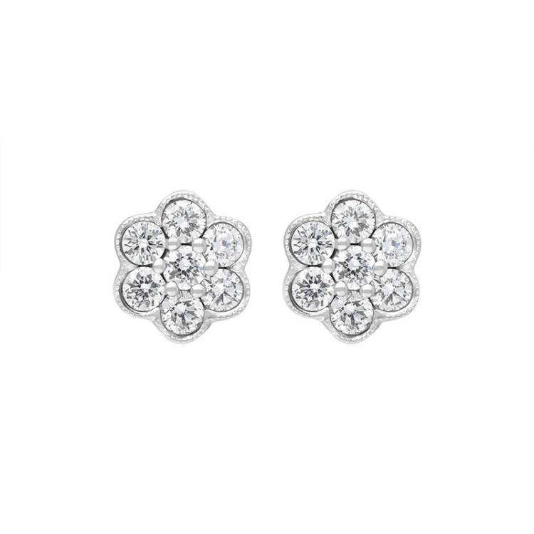 18ct White Gold 0.47ct Diamond Flower Cluster Stud Earrings - White Gold