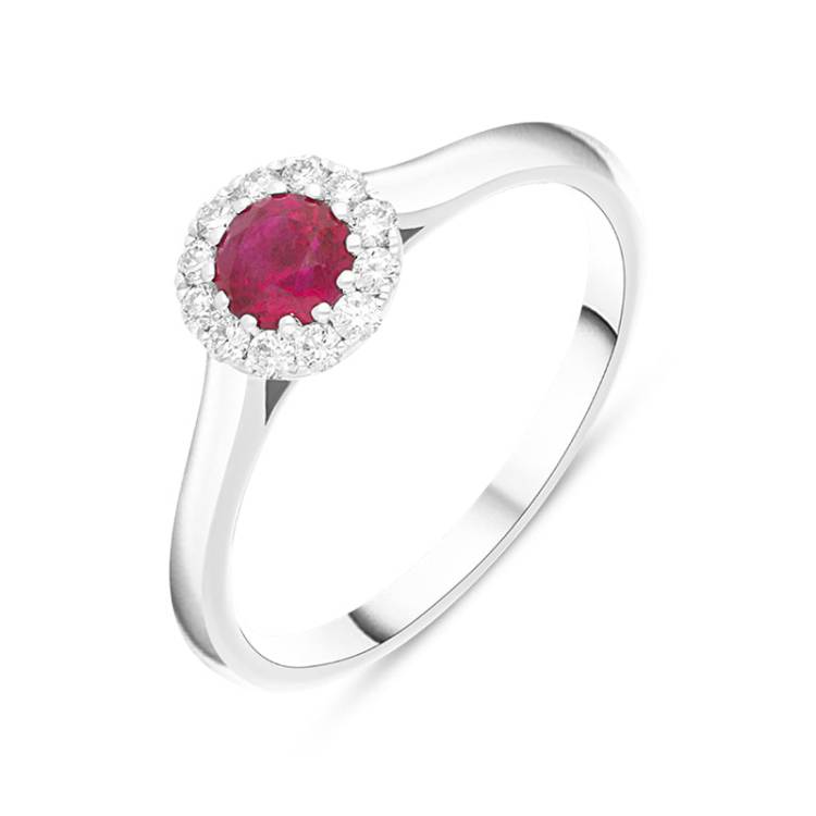 18ct White Gold 0.48ct Ruby Diamond Halo Ring - White Gold