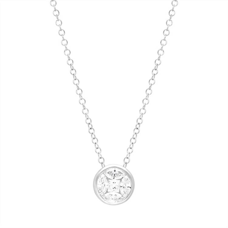 18ct White Gold 0.49ct Diamond Marquise Princess Cut Round Cluster Pendant - White Gold