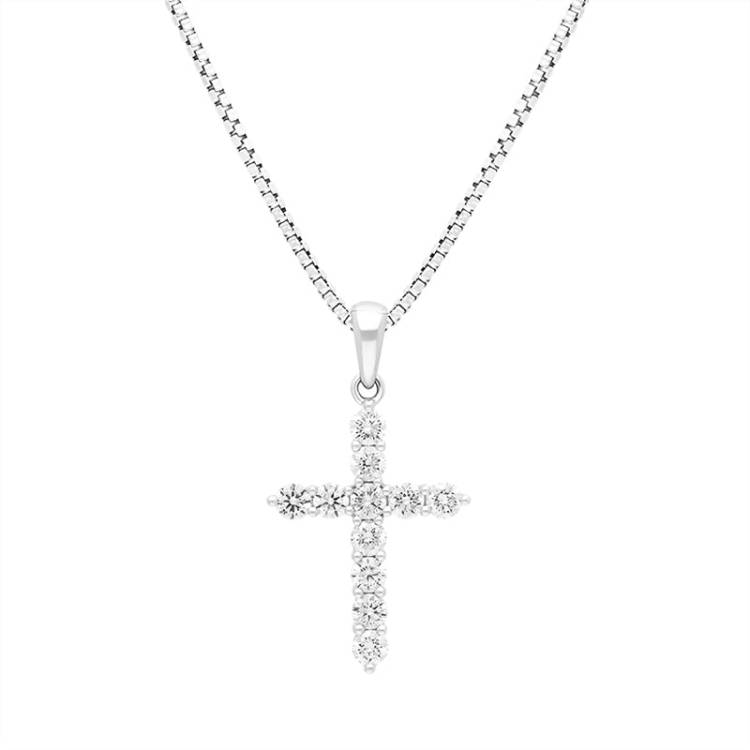 18ct White Gold 0.50ct Diamond Cross Pendant - White Gold