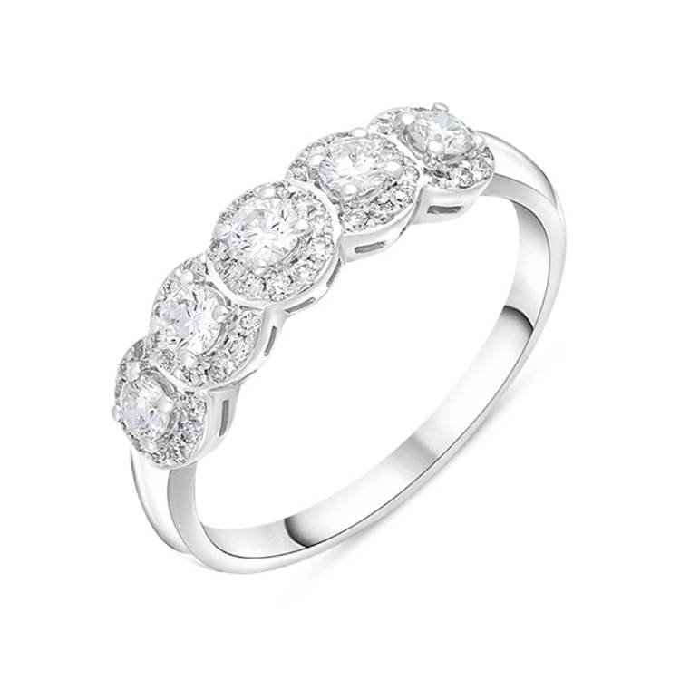 18ct White Gold 0.50ct Diamond Pave Cluster Half Eternity Ring - White Gold