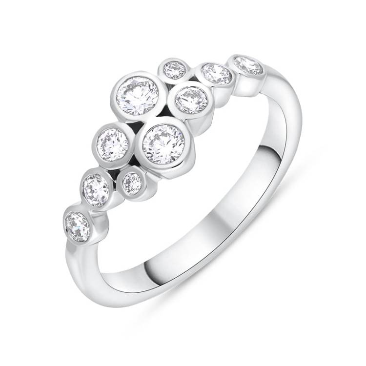 18ct White Gold 0.51ct Diamond Cluster Bubble Ring - L