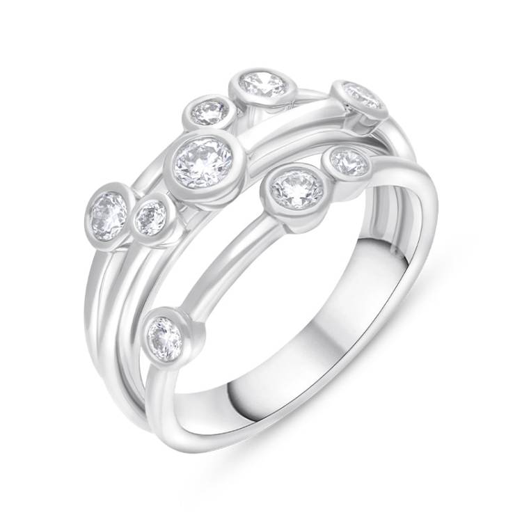 18ct White Gold 0.54ct Diamond Cluster Bubble Ring - L