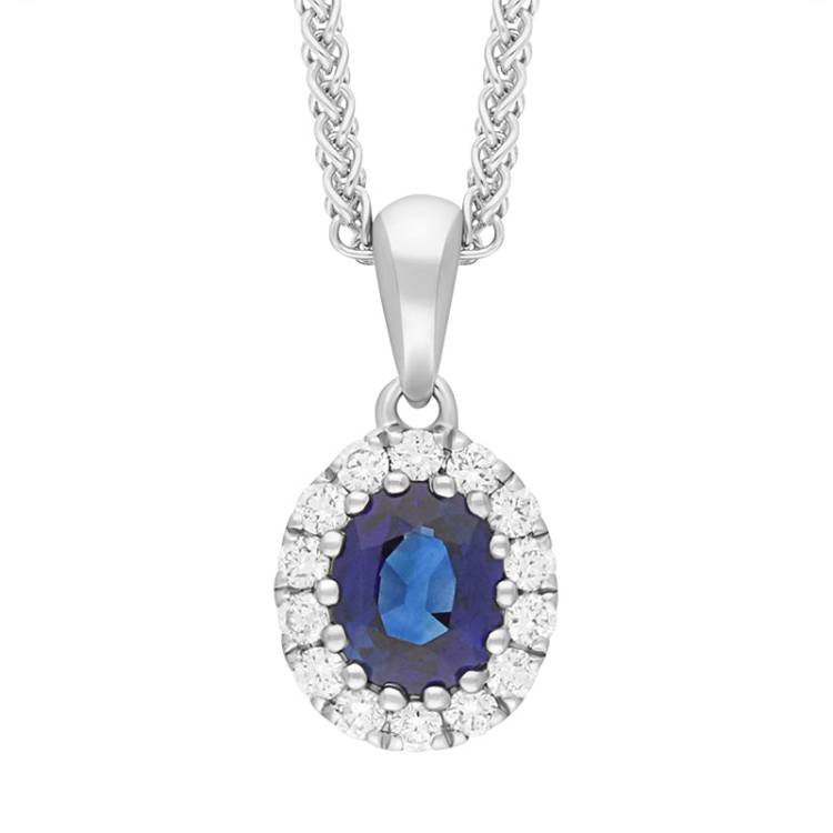 18ct White Gold 0.54ct Diamond Sapphire Oval Cluster Necklace