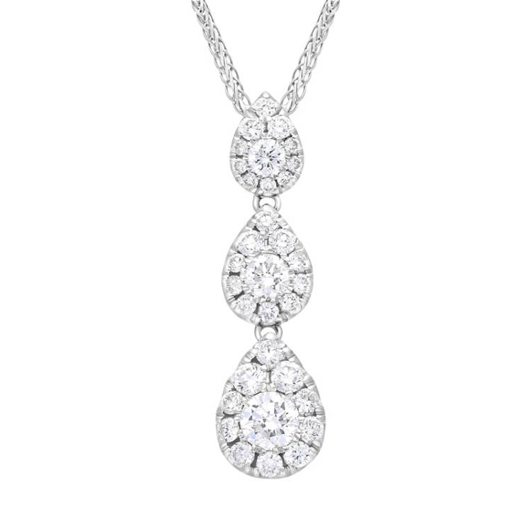 18ct White Gold 0.89ct Diamond Triple Drop Pave Cluster Pendant