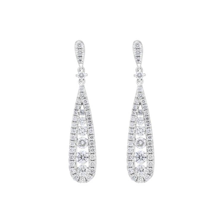 18ct White Gold 0.93ct Diamond Graduated Drop Earrings