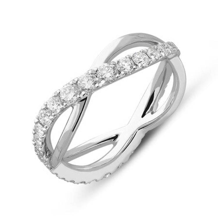 18ct White Gold 0.95ct Diamond Pave Set Wavy Ring - Gold