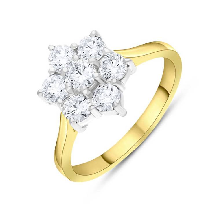 18ct Yellow Gold 1.00ct Diamond Flower Cluster Ring - White Gold