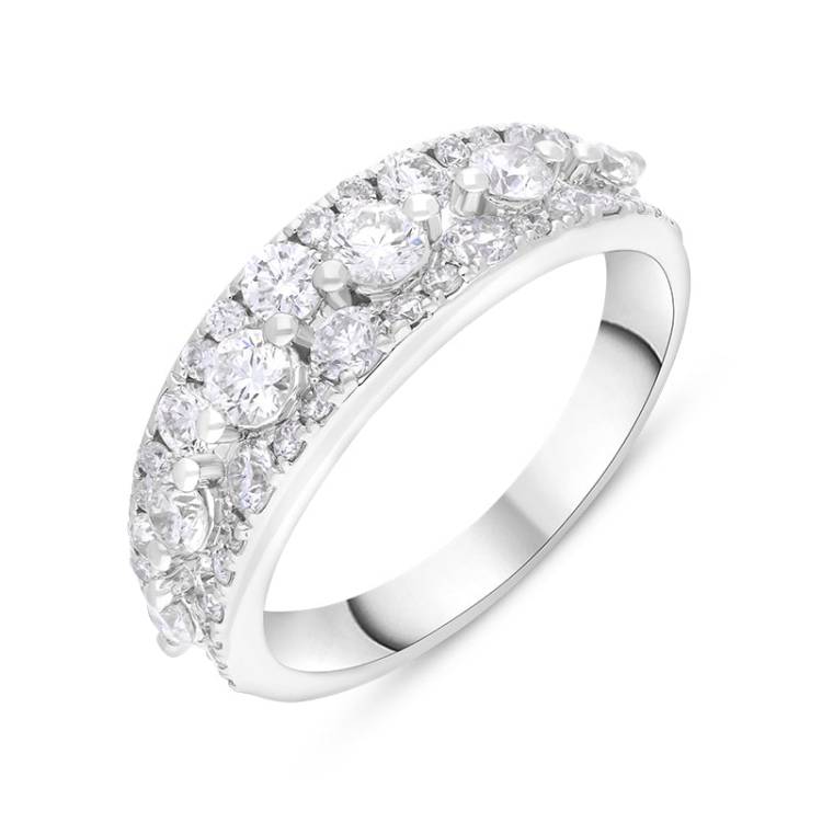 18ct White Gold 1.37ct Diamond Three Row Half Eternity Ring