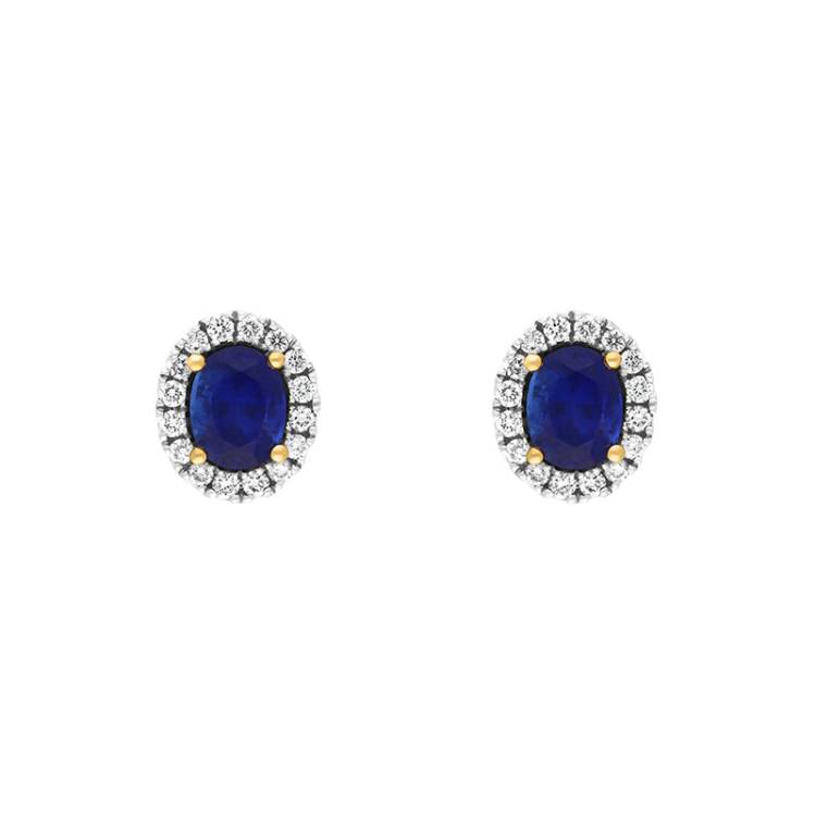 18ct White Gold 1.52ct Sapphire Diamond Cluster Oval Stud Earrings - White Gold
