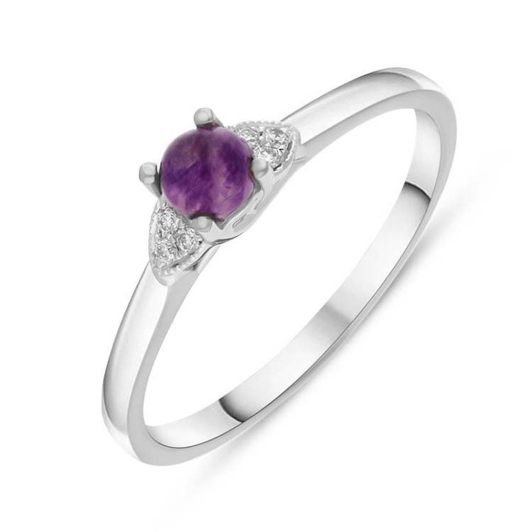 18ct White Gold Blue John Diamond 0.04ct Round Claw Set Ring - W