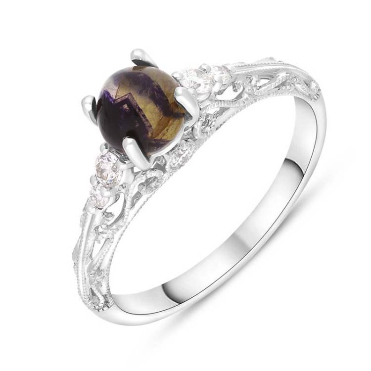 18ct White Gold Blue John Diamond 0.18ct Ornate Claw Set Ring - J