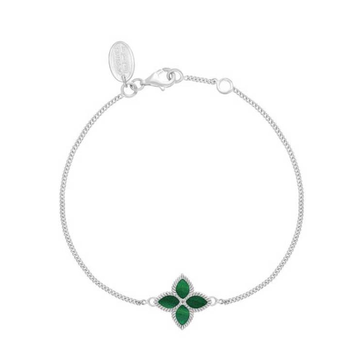 18ct White Gold Malachite Bloom Marquise Flower Bracelet - Gold
