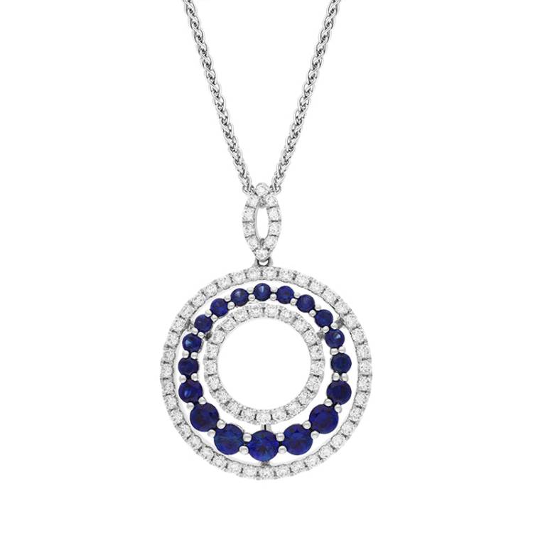 18ct White Gold Sapphire Diamond Open Circle Pendant - Gold