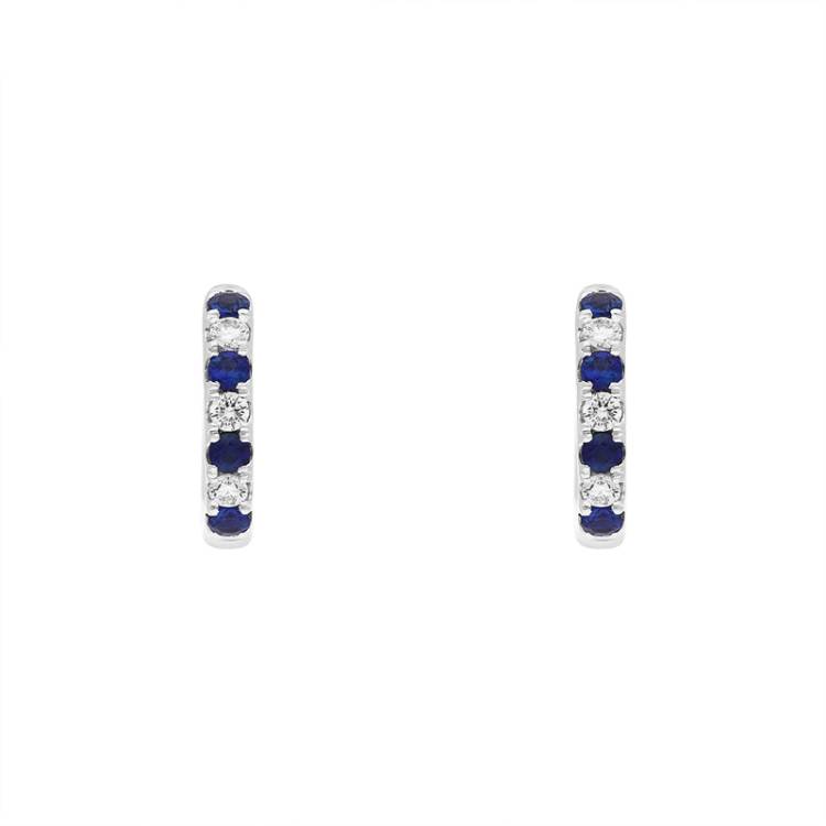 18ct White Gold Sapphire Diamond Seven Stone Hoop Earrings - White Gold