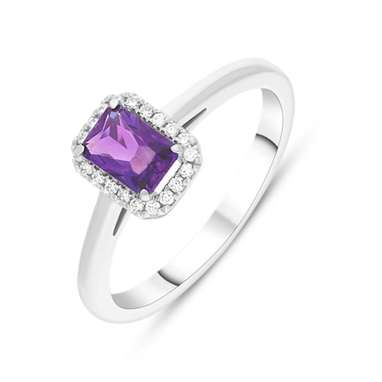 18ct White Gold Amethyst Diamond Emerald Cut Cluster Ring - M.5