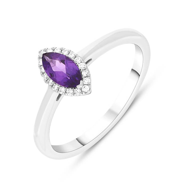 18ct White Gold Amethyst Diamond Marquise Cluster Ring - N