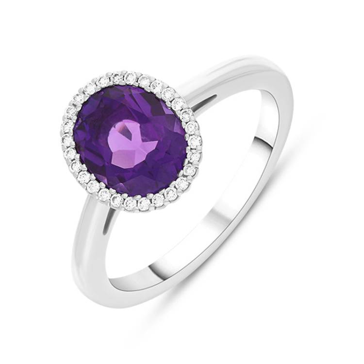 18ct White Gold Amethyst Diamond Oval Cluster Ring - M.5
