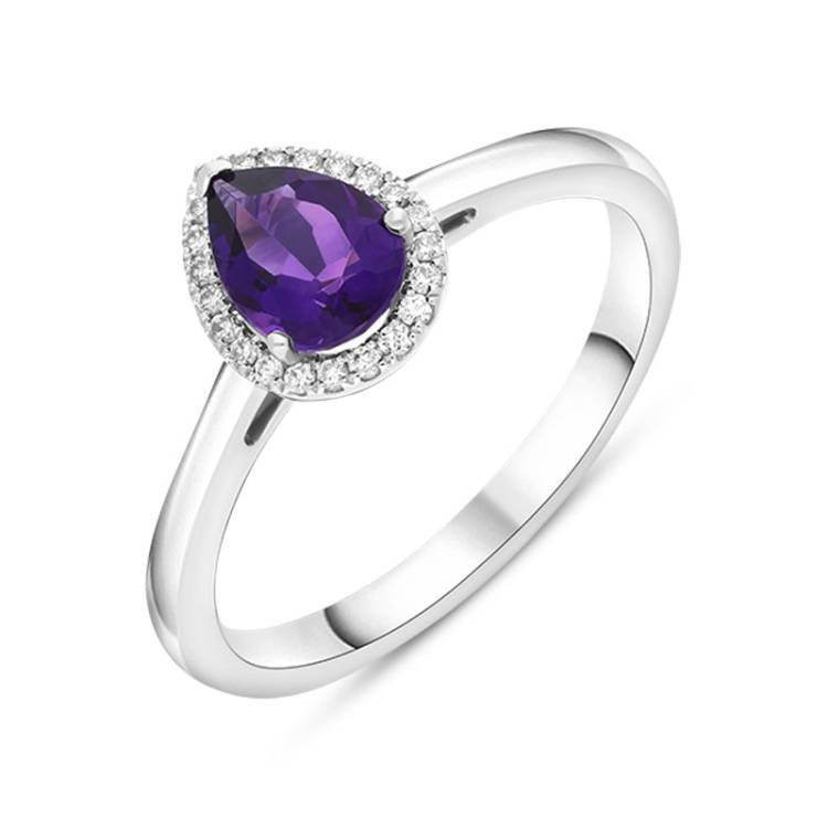 Tivon 18ct White Gold Amethyst Diamond Marquise Cut Ring - M.5