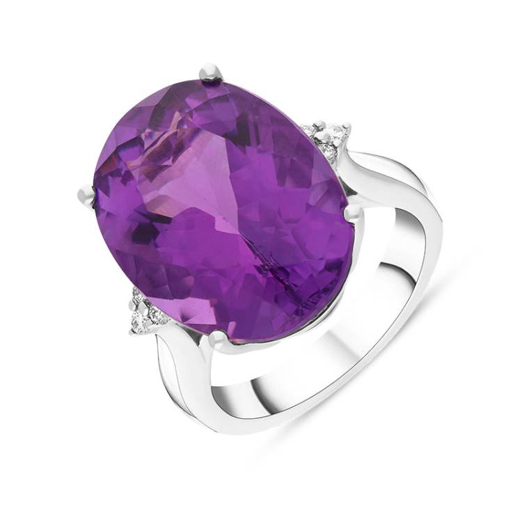 18ct White Gold Amethyst Diamond Statement Ring - White Gold