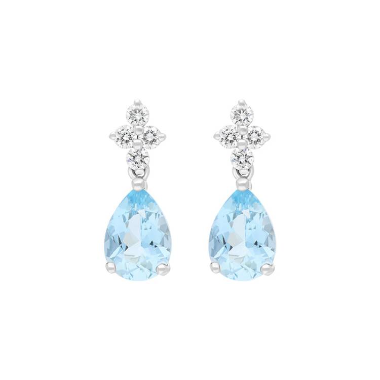 18ct White Gold Aquamarine Diamond Drop Earrings