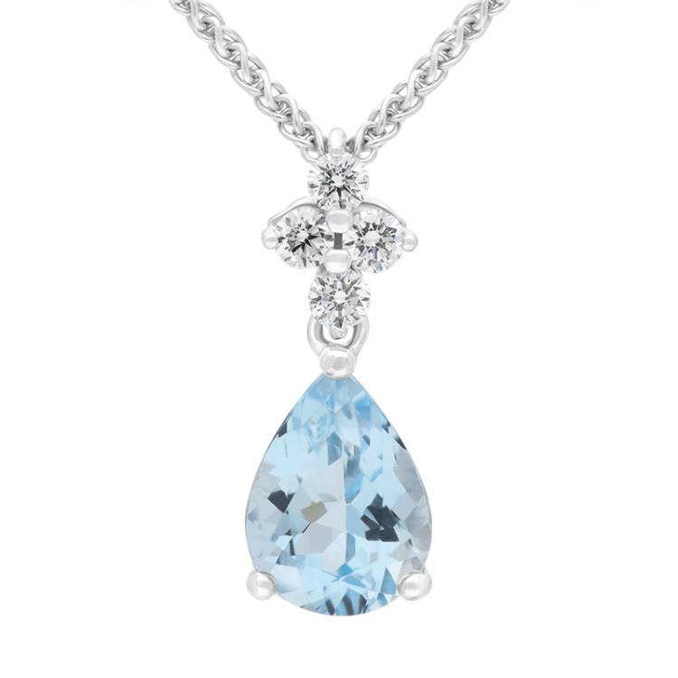 18ct White Gold Aquamarine Diamond Pear Cut Necklace