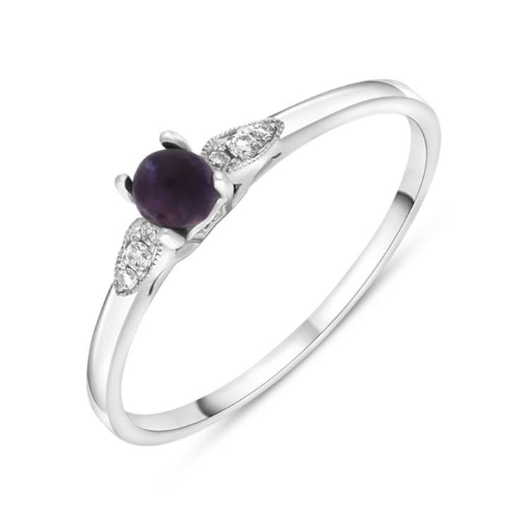 18ct White Gold Blue John 0.05ct Diamond Milgrain Shoulder Ring - Q