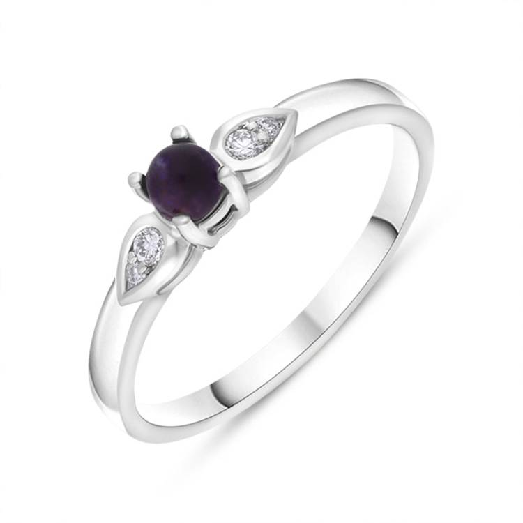 18ct White Gold Blue John 0.07ct Diamond Pear Shoulder Ring - S