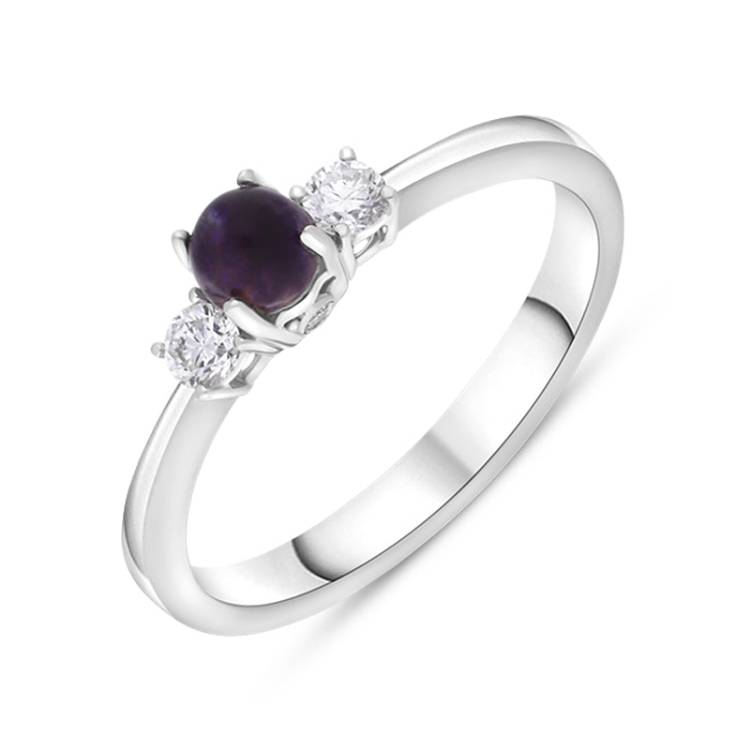 18ct White Gold Blue John 0.17ct Diamond Trilogy Ring - W