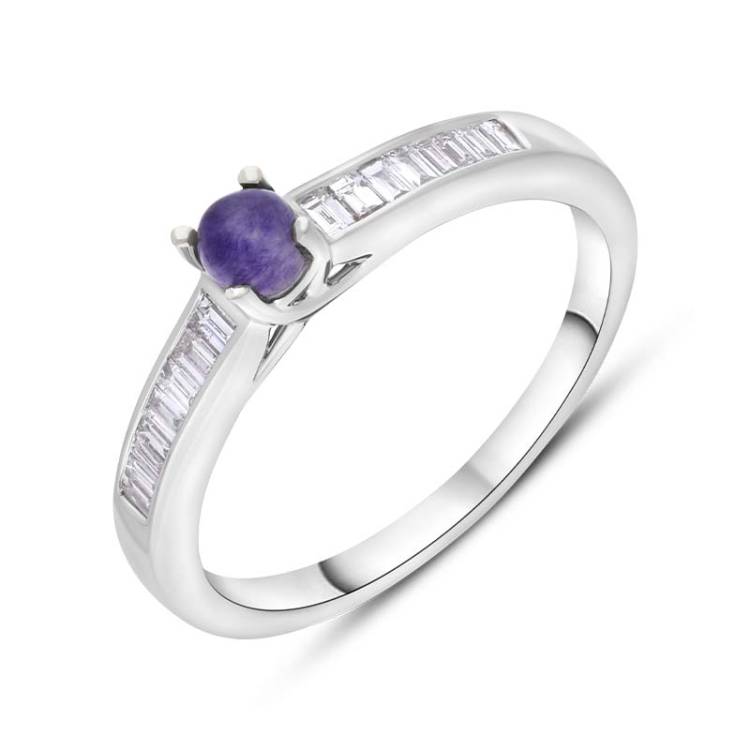 18ct White Gold Blue John Diamond 0.20ct Round Claw Set Ring - M