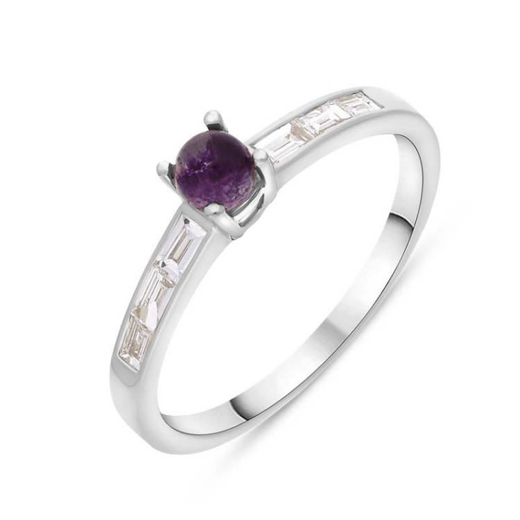 18ct White Gold Blue John Diamond 0.31ct Round Claw Set Ring - K