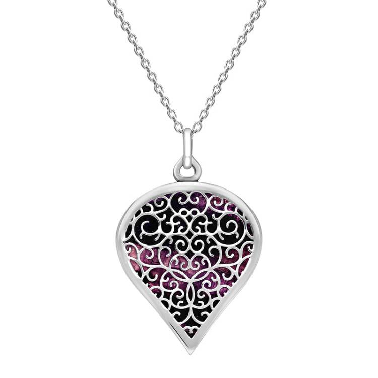 18ct White Gold Blue John Flore Filigree Large Heart Necklace