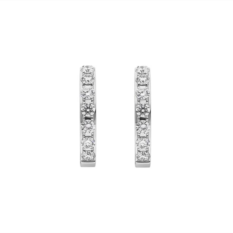 18ct White Gold Diamond 15mm Hoop Earrings - Gold