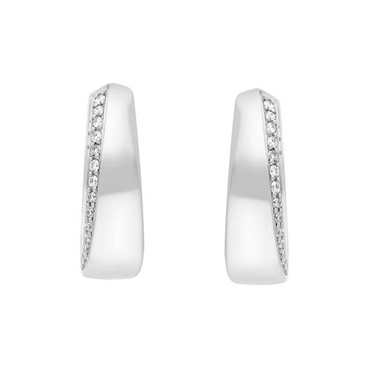 18ct White Gold Diamond 16mm Hoop Earrings - Gold