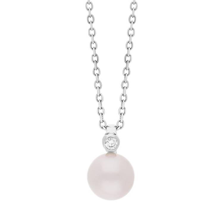 18ct White Gold Diamond Akoya Pearl Necklace - Gold