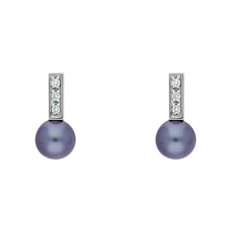 18ct White Gold Diamond Black Pearl Drop Earrings D - White Gold