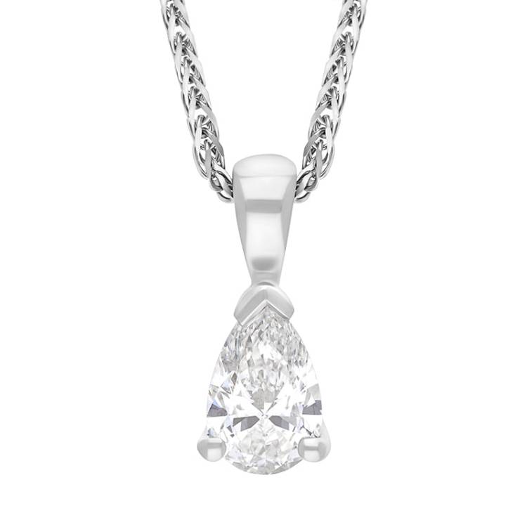 18ct White Gold Diamond GIA Certified Pear Cut Solitaire Pendant
