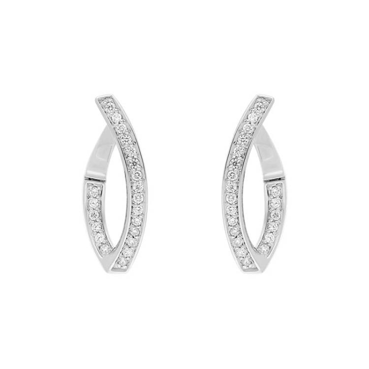 18ct White Gold Diamond Marquise Twist Hoop Earrings - Gold