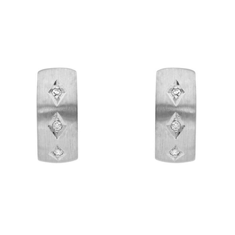 18ct White Gold Diamond Satin Finish Hoop Earrings