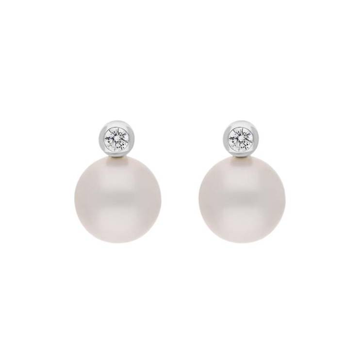 18ct White Gold Diamond South Sea Pearl Stud Earrings - Gold