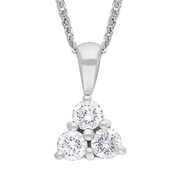 18ct White Gold Diamond Three Stone Pendant Necklace