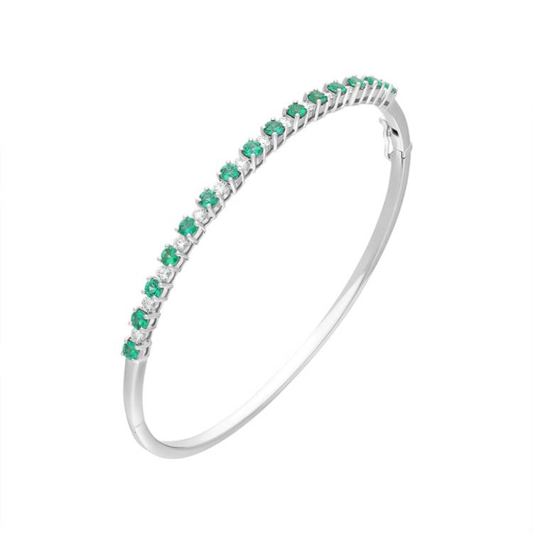 18ct White Gold Emerald Diamond Hinged Bangle
