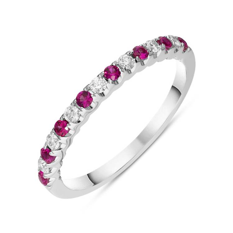 18ct White Gold Ruby Diamond Half Eternity Ring - Gold