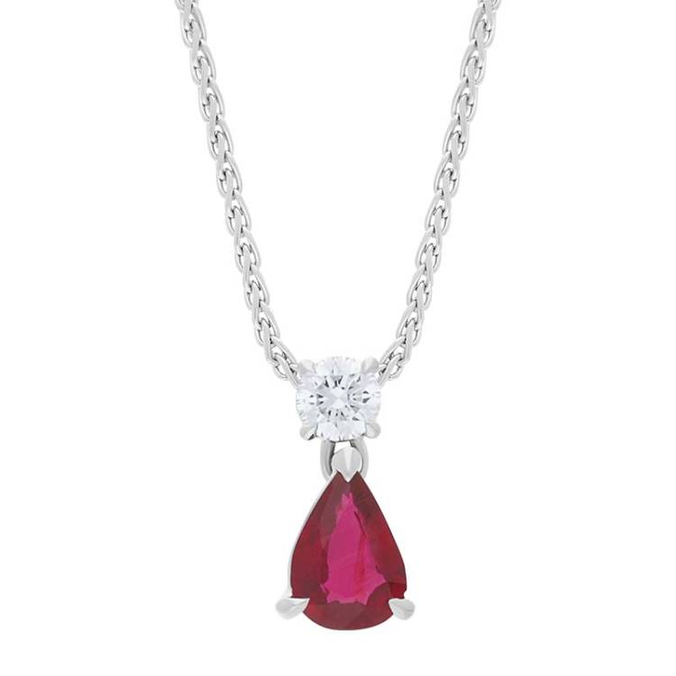 18ct White Gold Ruby Diamond Pear Cut Necklace