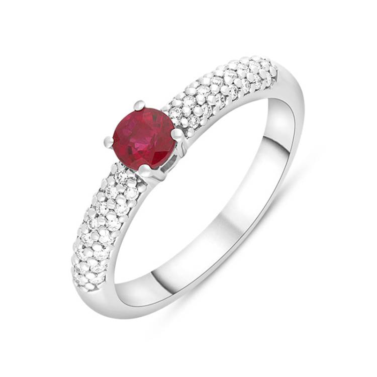 18ct White Gold Ruby Diamond Shoulder Set Ring - Gold