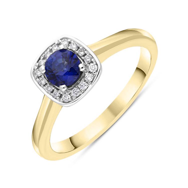 18ct White Gold Sapphire Diamond Square Cluster Ring - White Gold